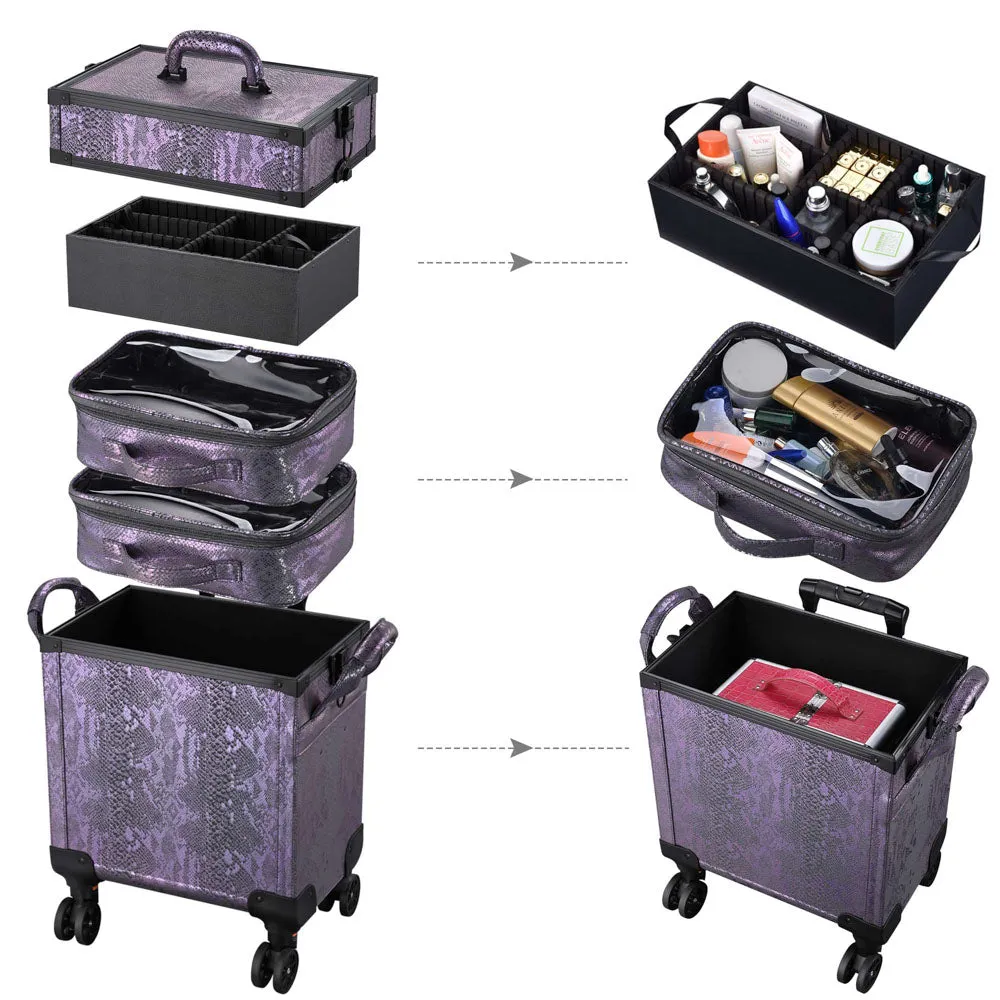 Byootique MassLux Purple Snake Skin 3in1 Rolling Makeup Case