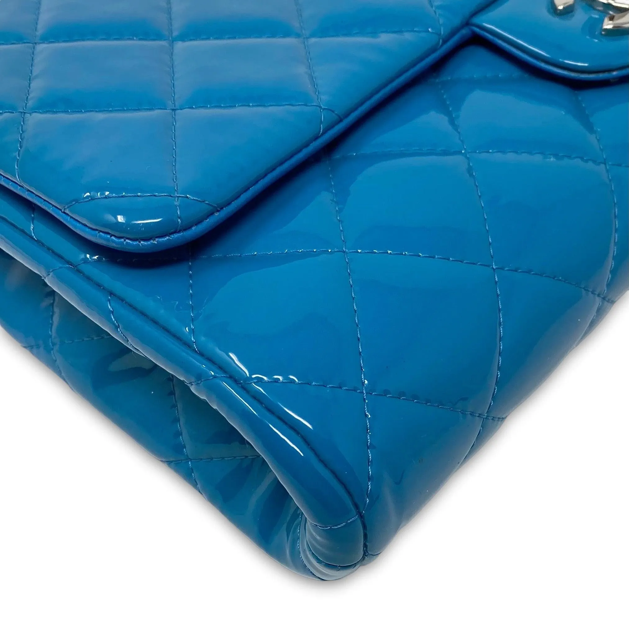 Chanel Blue Patent Classic Clutch With Chain