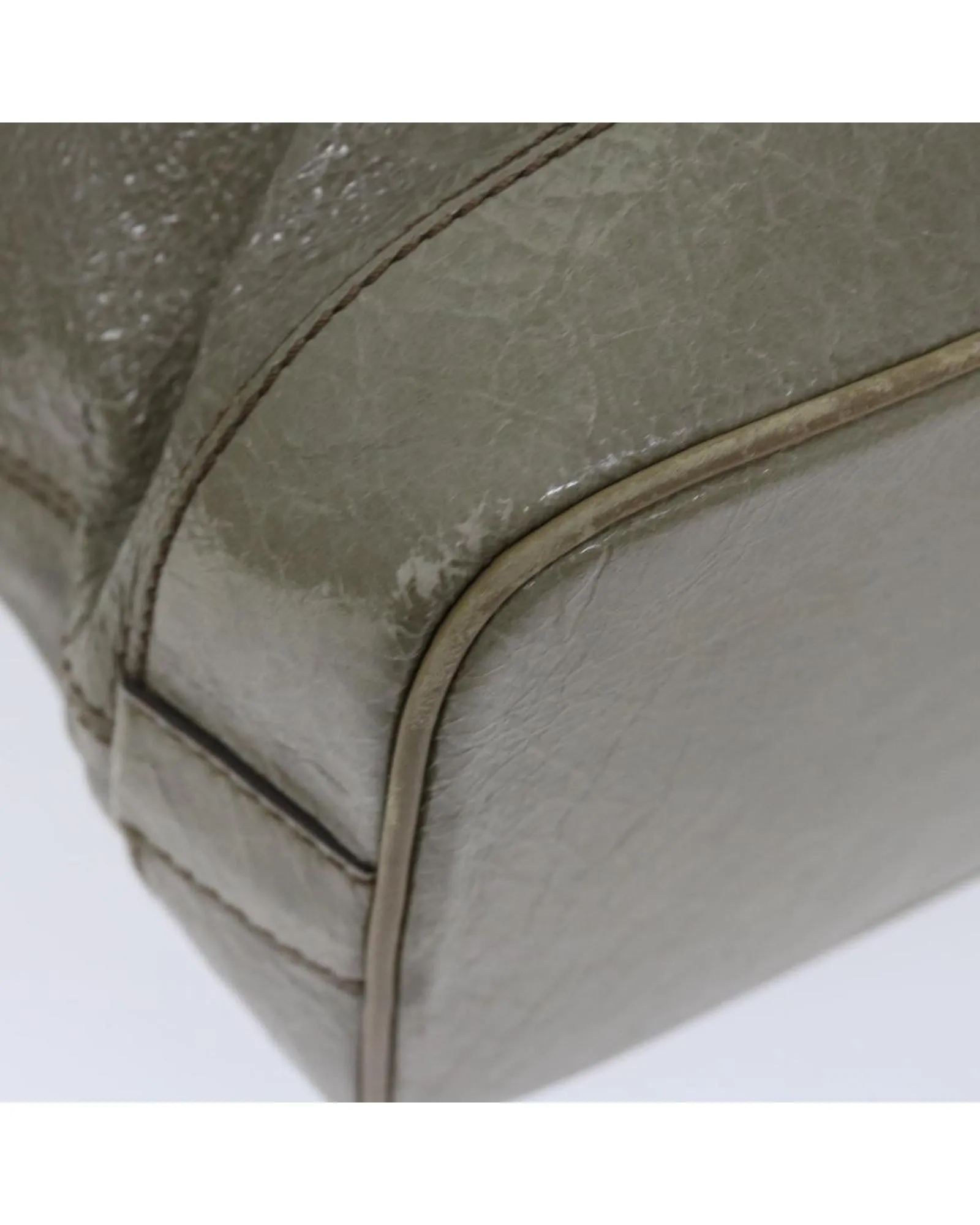 Gray Patent Leather Tote Bag with Scratches and Rubbing