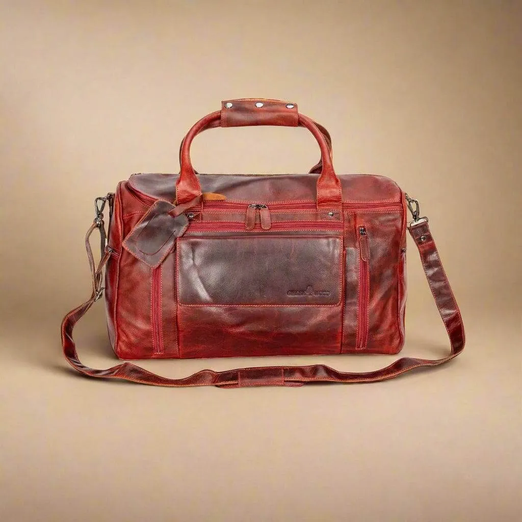 Leather Travel Duffle Bag Large -Rosewood