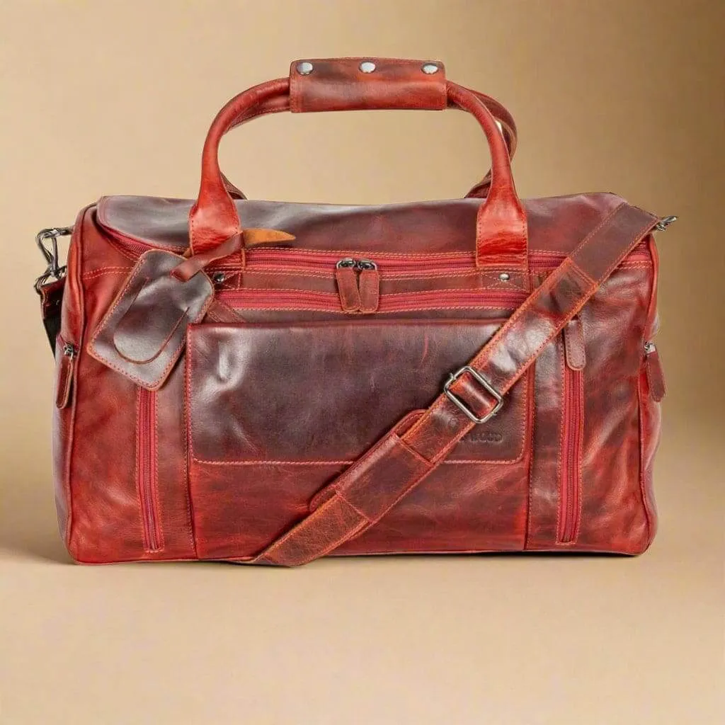 Leather Travel Duffle Bag Large -Rosewood