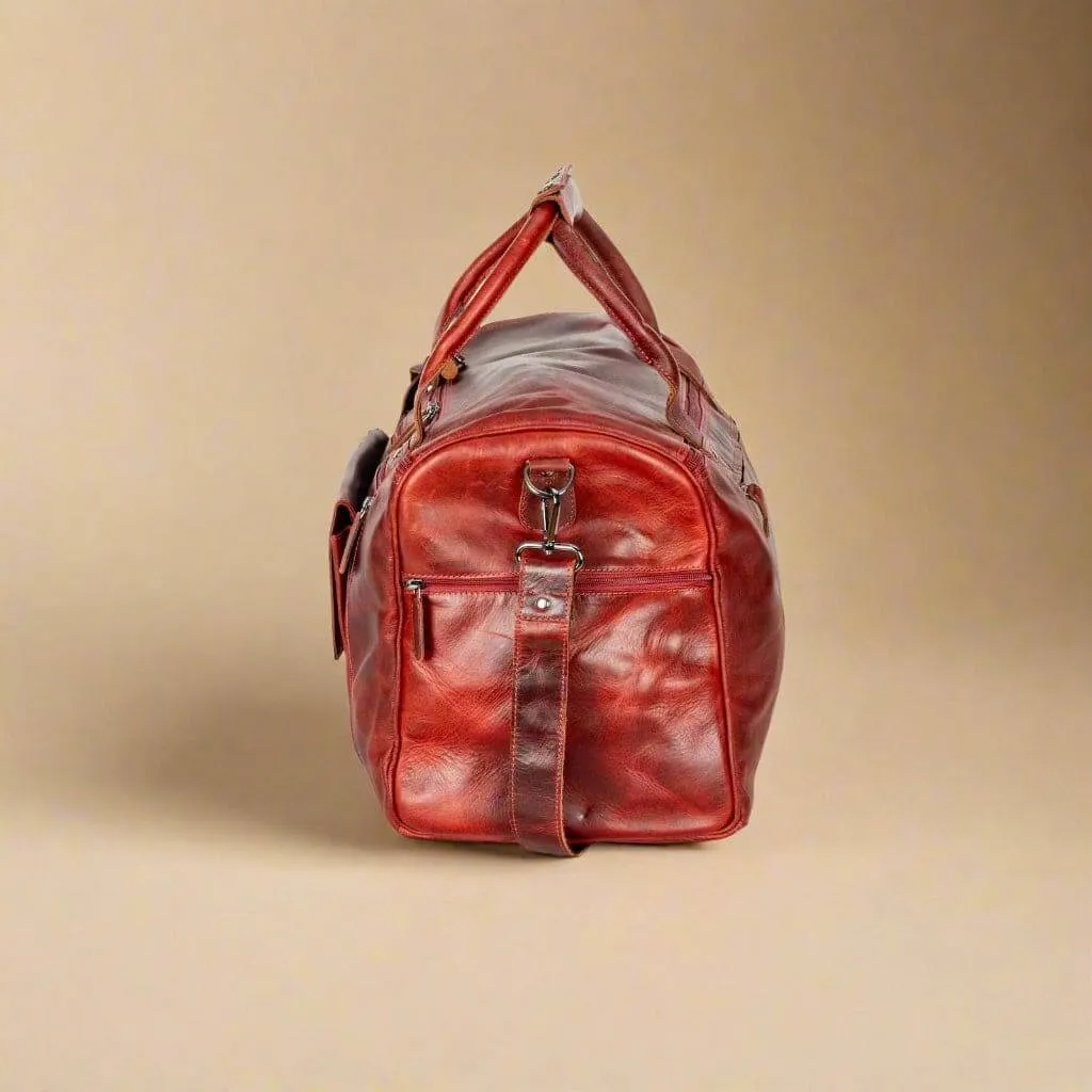 Leather Travel Duffle Bag Large -Rosewood