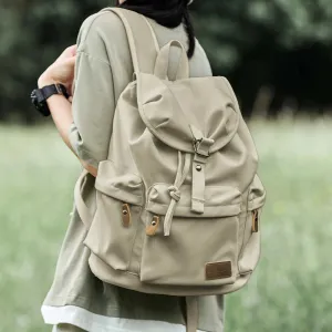 UAKISS  -  Canvas Backpack for Women, Durable 14 inch Laptop Backpack, Large Capacity Drawstring Backpack for Teens