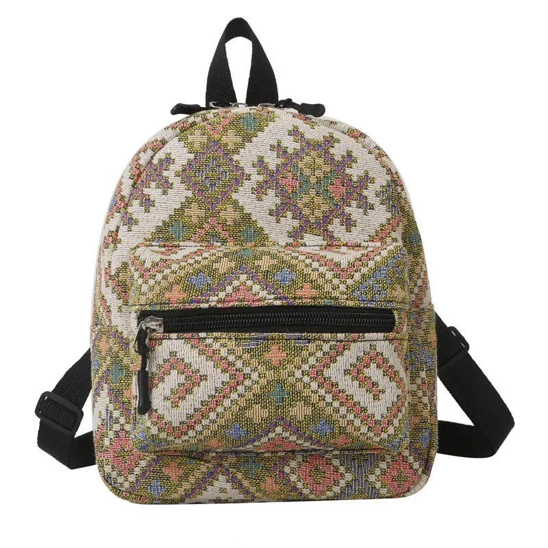 Uakiss Canvas Backpack New Retro Ethnic Style Backpack for Women's Business Trips Three Purpose Crossbody Backpack