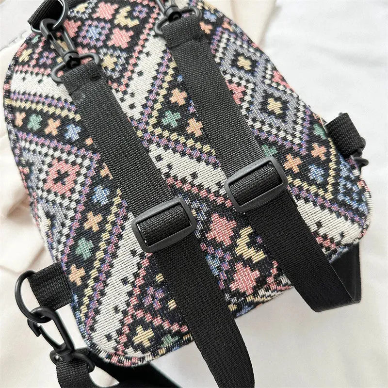 Uakiss Canvas Backpack New Retro Ethnic Style Backpack for Women's Business Trips Three Purpose Crossbody Backpack