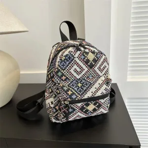 Uakiss Canvas Backpack New Retro Ethnic Style Backpack for Women's Business Trips Three Purpose Crossbody Backpack