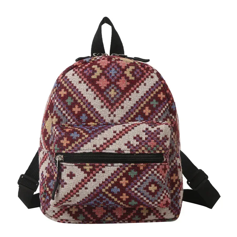 Uakiss Canvas Backpack New Retro Ethnic Style Backpack for Women's Business Trips Three Purpose Crossbody Backpack
