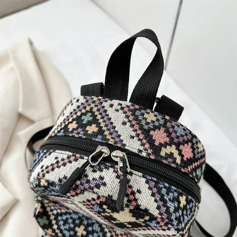 Uakiss Canvas Backpack New Retro Ethnic Style Backpack for Women's Business Trips Three Purpose Crossbody Backpack