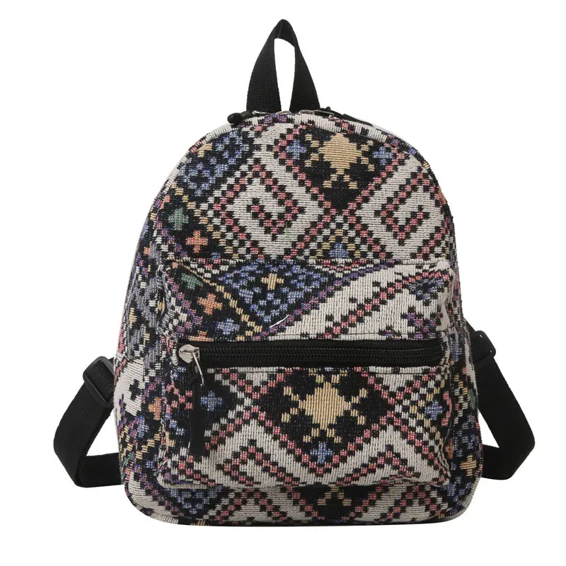 Uakiss Canvas Backpack New Retro Ethnic Style Backpack for Women's Business Trips Three Purpose Crossbody Backpack