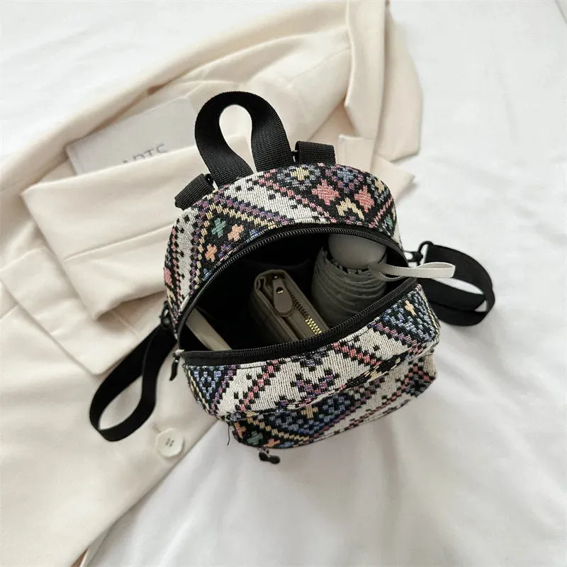 Uakiss Canvas Backpack New Retro Ethnic Style Backpack for Women's Business Trips Three Purpose Crossbody Backpack