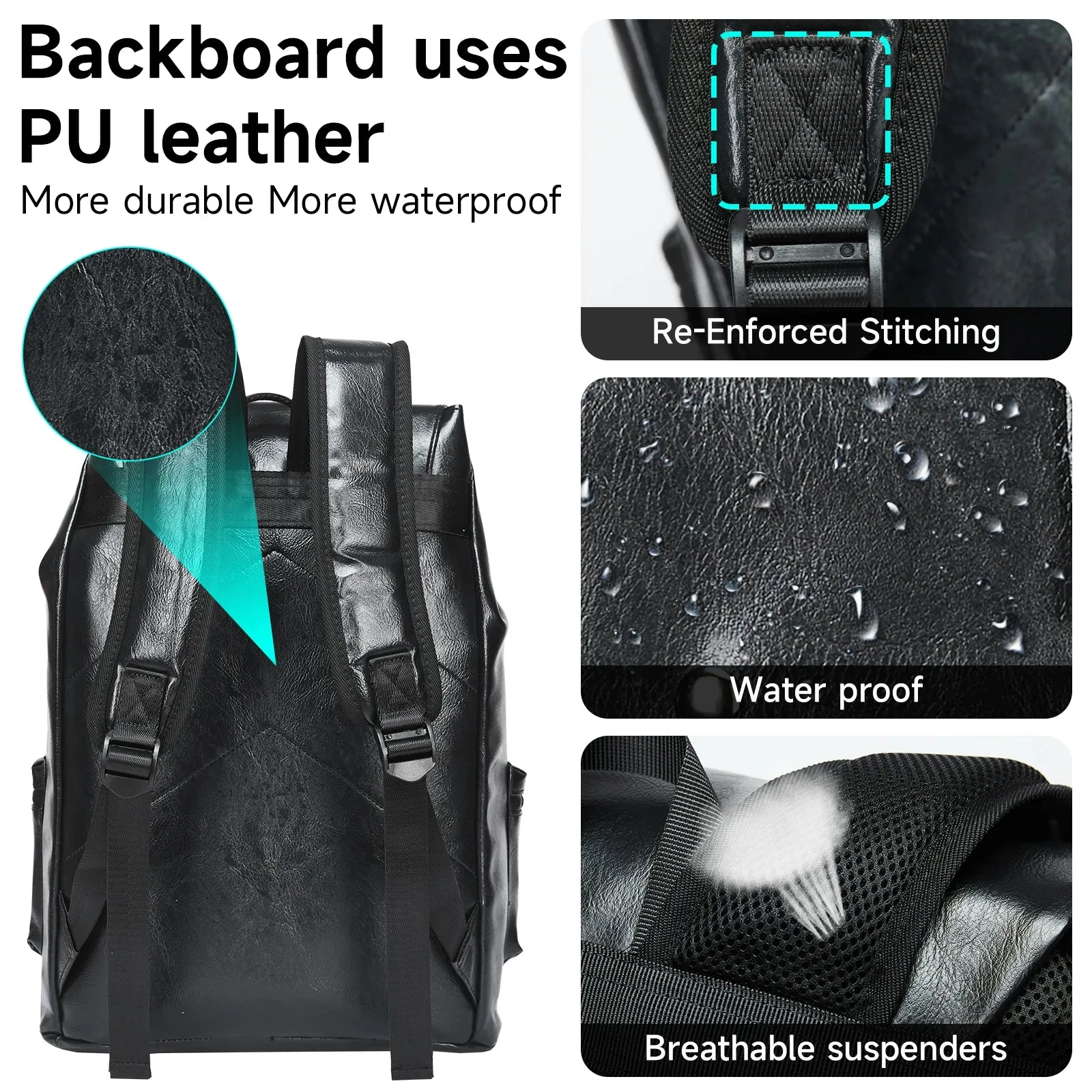 UAKISS  -   Men's Travel Backpack with Waterproof Material,Scratch-Resistant Leather Backpack,Versatile Backpack Fit 15.6 inch Laptop